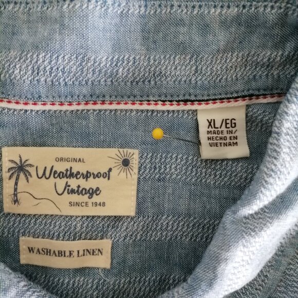 Weatherproof Vintage Mens Denim Blue Washable Linen Button Down Shirt Size XL - Picture 5 of 7